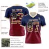 Custom Navy Vintage USA Flag Crimson-Cream Authentic Gradient Square Shape Flag Football Jersey