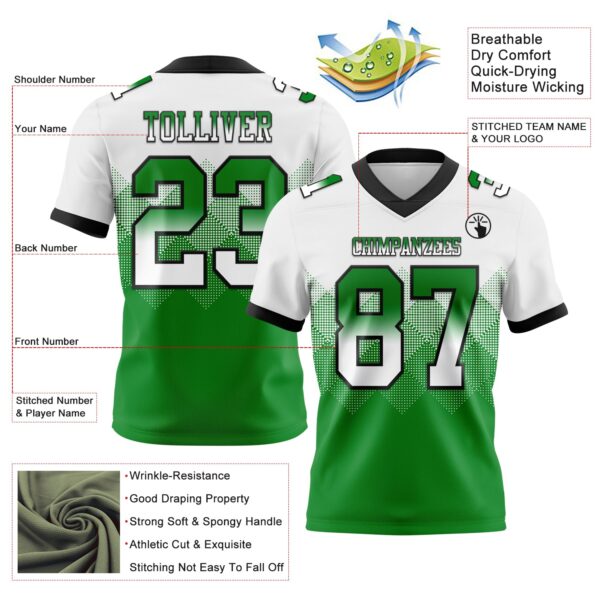 Gradient0811-2 Custom White Grass Green-Black Authentic Gradient Square Shape Flag Football Jersey