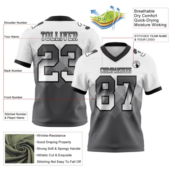 Custom White Steel Gray-Black Authentic Gradient Square Shape Flag Football Jersey