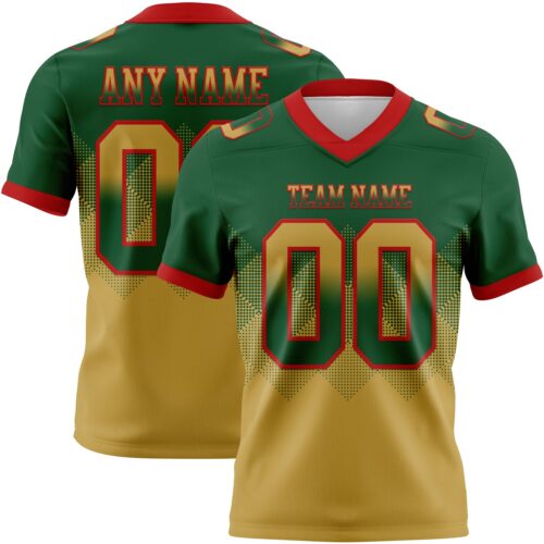 Gradient0816 Custom Green Old Gold-Red Authentic Gradient Square Shape Flag Football Jersey