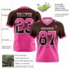Custom Brown Pink-White Authentic Gradient Square Shape Flag Football Jersey