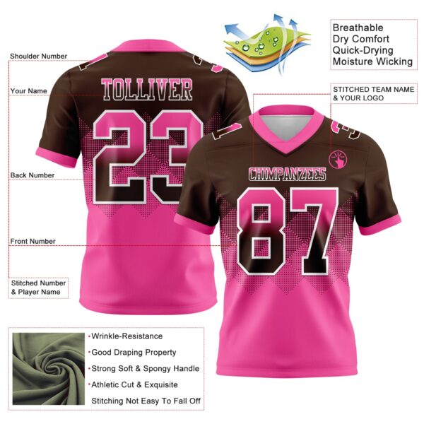 Custom Brown Pink-White Authentic Gradient Square Shape Flag Football Jersey