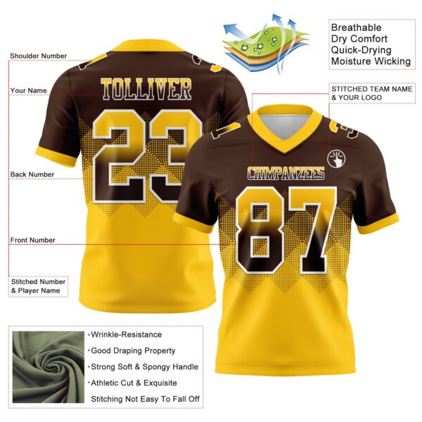 Custom Brown Yellow-White Authentic Gradient Square Shape Flag Football Jersey