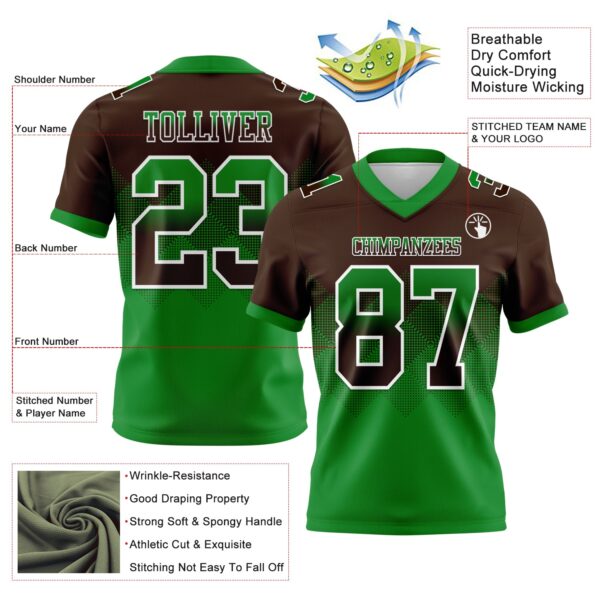 Custom Brown Grass Green-White Authentic Gradient Square Shape Flag Football Jersey