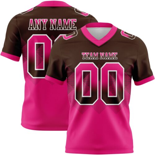 Gradient0822 Custom Brown Hot Pink-White Authentic Gradient Square Shape Flag Football Jersey