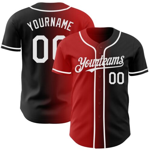 Gradient0824 Custom Black White-Red Authentic Gradient Fashion Baseball Jersey