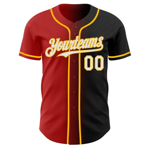 Custom Black White Red-Gold Authentic Gradient Fashion Baseball Jersey