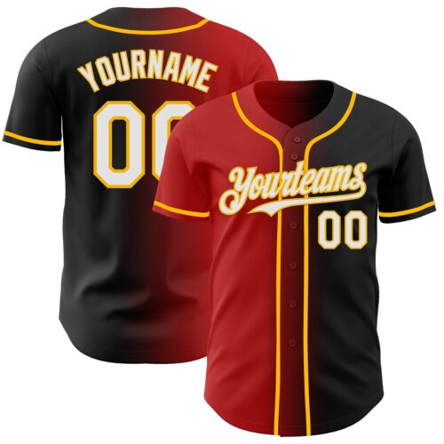 Gradient0825 Custom Black White Red-Gold Authentic Gradient Fashion Baseball Jersey