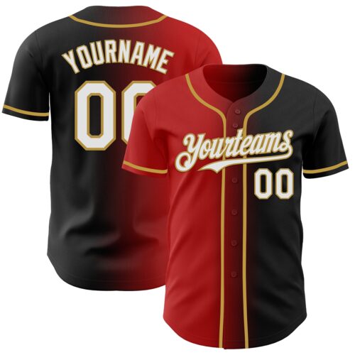 Gradient0826 Custom Black White Red-Old Gold Authentic Gradient Fashion Baseball Jersey
