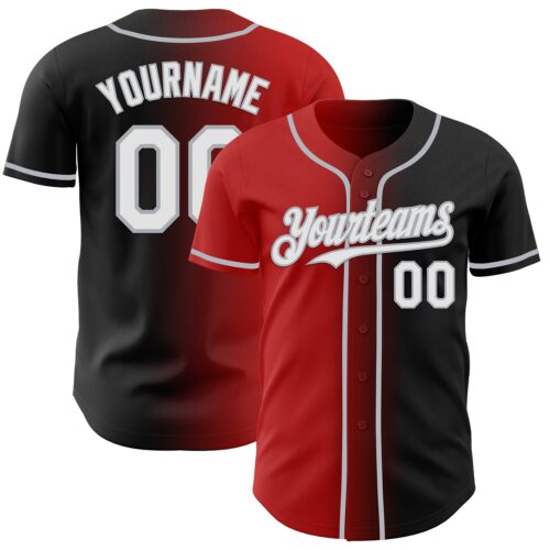 Gradient0827 Custom Black White Red-Gray Authentic Gradient Fashion Baseball Jersey