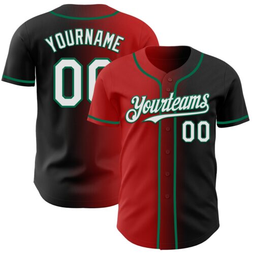 Gradient0828 Custom Black White Red-Kelly Green Authentic Gradient Fashion Baseball Jersey