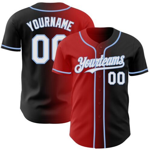 Gradient0829 Custom Black White Red-Light Blue Authentic Gradient Fashion Baseball Jersey