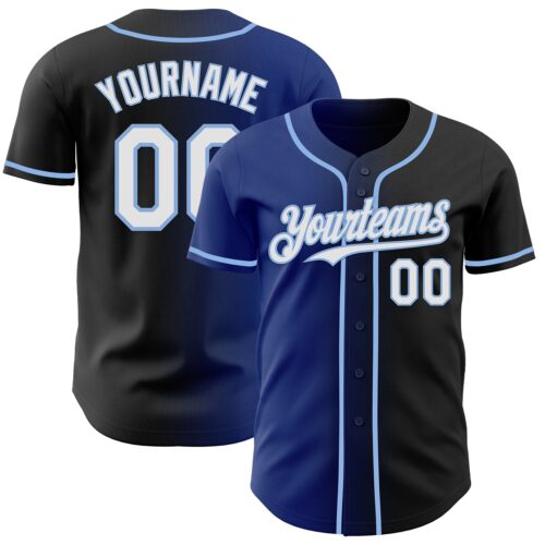 Gradient0836 Custom Black White Royal-Light Blue Authentic Gradient Fashion Baseball Jersey