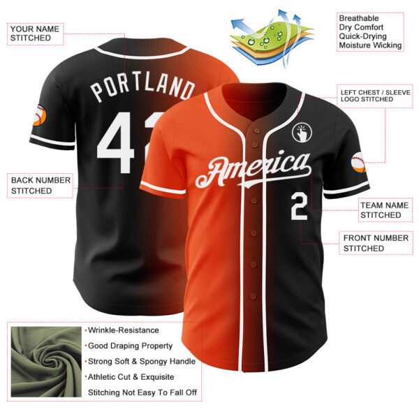 Custom Black White-Orange Authentic Gradient Fashion Baseball Jersey