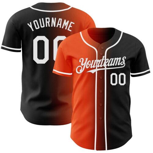 Gradient0837 Custom Black White-Orange Authentic Gradient Fashion Baseball Jersey