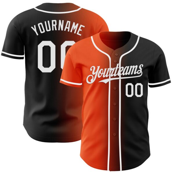 Custom Black White-Orange Authentic Gradient Fashion Baseball Jersey