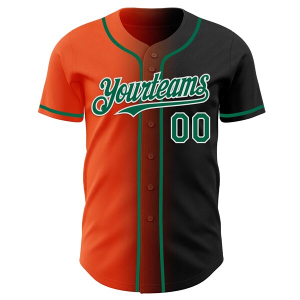 Custom Black Kelly Green Orange-White Authentic Gradient Fashion Baseball Jersey