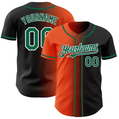 Gradient0838 Custom Black Kelly Green Orange-White Authentic Gradient Fashion Baseball Jersey