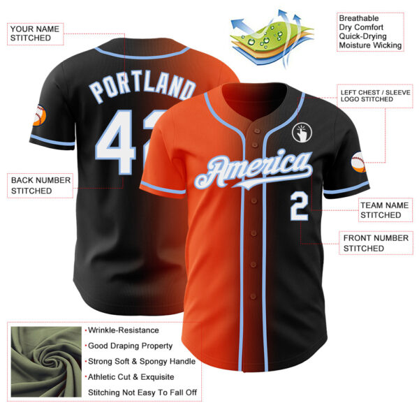 Custom Black White Orange-Light Blue Authentic Gradient Fashion Baseball Jersey