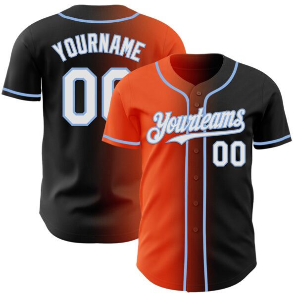 Custom Black White Orange-Light Blue Authentic Gradient Fashion Baseball Jersey