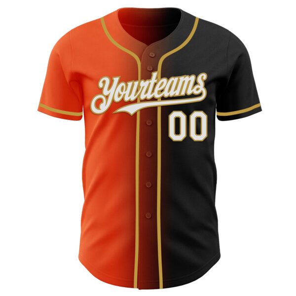Custom Black White Orange-Old Gold Authentic Gradient Fashion Baseball Jersey