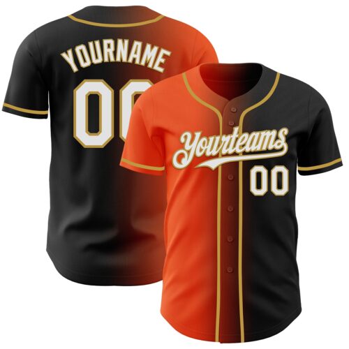 Gradient0840 Custom Black White Orange-Old Gold Authentic Gradient Fashion Baseball Jersey