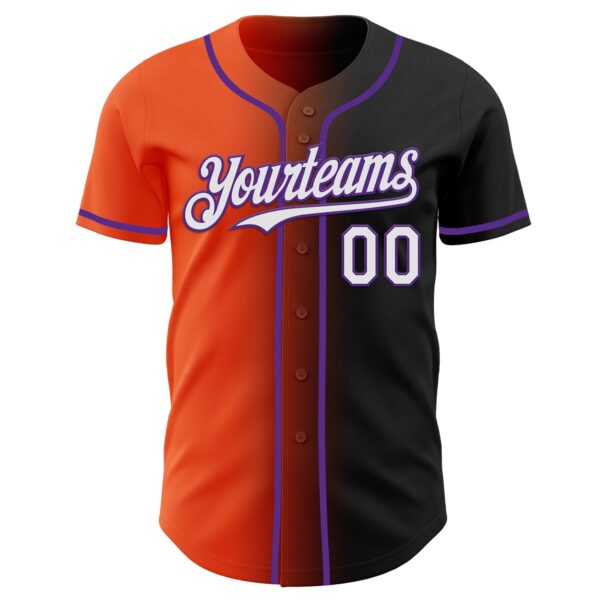 Custom Black White Orange-Purple Authentic Gradient Fashion Baseball Jersey