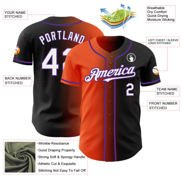 Custom Black White Orange-Purple Authentic Gradient Fashion Baseball Jersey