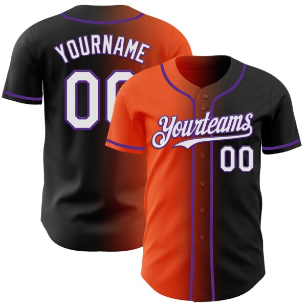 Custom Black White Orange-Purple Authentic Gradient Fashion Baseball Jersey