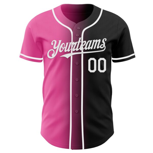 Custom Black White-Pink Authentic Gradient Fashion Baseball Jersey