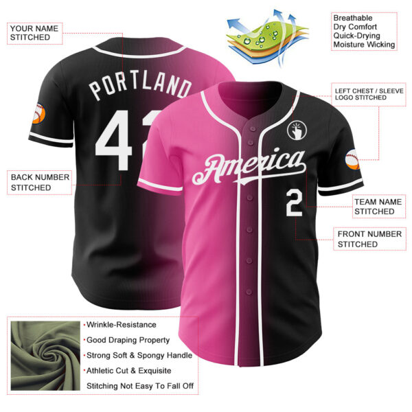 Custom Black White-Pink Authentic Gradient Fashion Baseball Jersey