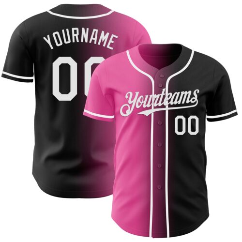 Gradient0842 Custom Black White-Pink Authentic Gradient Fashion Baseball Jersey