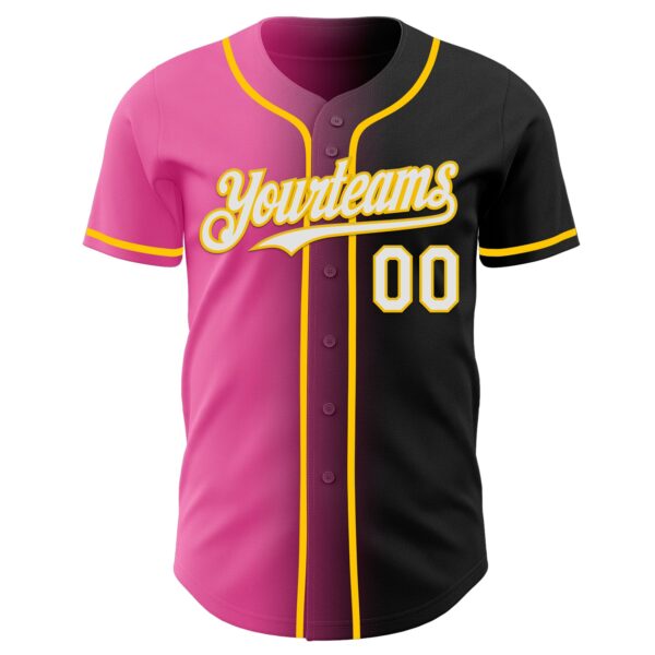 Custom Black White Pink-Yellow Authentic Gradient Fashion Baseball Jersey