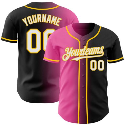 Gradient0843 Custom Black White Pink-Yellow Authentic Gradient Fashion Baseball Jersey