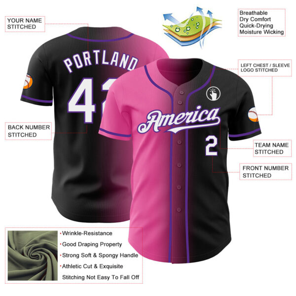 Custom Black White Pink-Purple Authentic Gradient Fashion Baseball Jersey