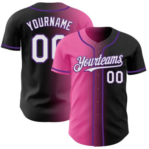 Gradient0844 Custom Black White Pink-Purple Authentic Gradient Fashion Baseball Jersey