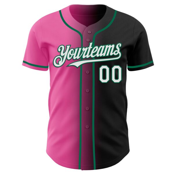 Custom Black White Pink-Kelly Green Authentic Gradient Fashion Baseball Jersey