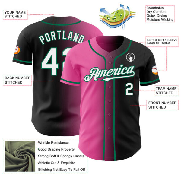 Custom Black White Pink-Kelly Green Authentic Gradient Fashion Baseball Jersey
