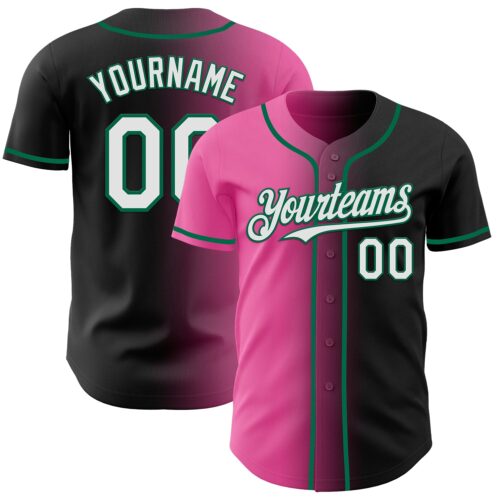 Gradient0845 Custom Black White Pink-Kelly Green Authentic Gradient Fashion Baseball Jersey