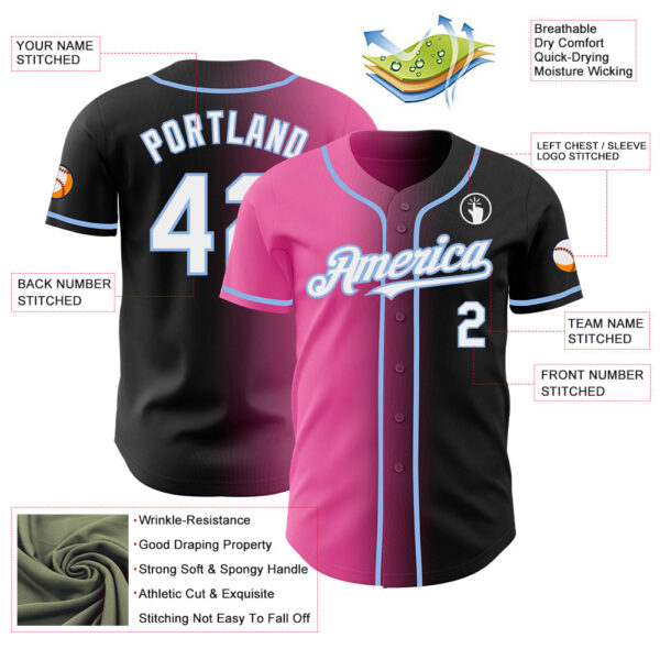 Custom Black White Pink-Light Blue Authentic Gradient Fashion Baseball Jersey