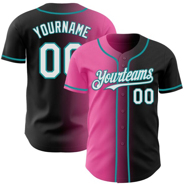 Custom Black White Pink-Teal Authentic Gradient Fashion Baseball Jersey
