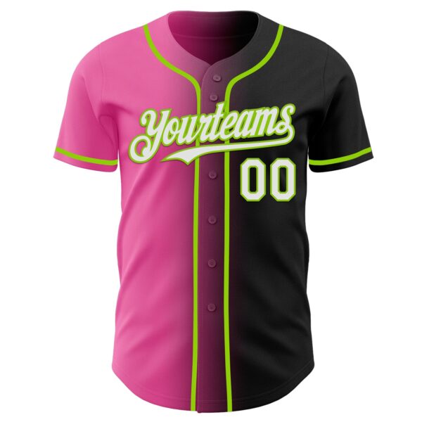 Custom Black White Pink-Neon Green Authentic Gradient Fashion Baseball Jersey