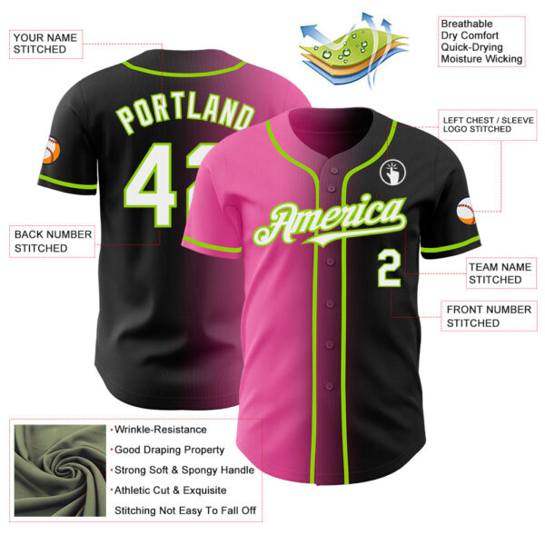 Custom Black White Pink-Neon Green Authentic Gradient Fashion Baseball Jersey