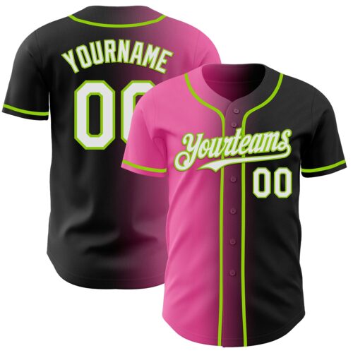 Custom Black White Pink-Neon Green Authentic Gradient Fashion Baseball Jersey