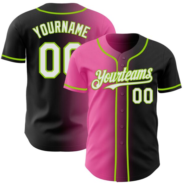 Custom Black White Pink-Neon Green Authentic Gradient Fashion Baseball Jersey