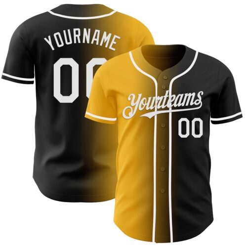 Gradient0849 Custom Black White-Gold Authentic Gradient Fashion Baseball Jersey