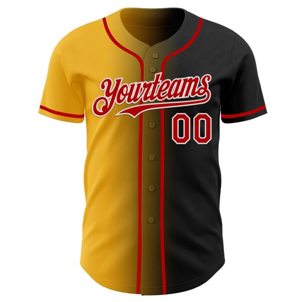 Custom Black Red Gold-White Authentic Gradient Fashion Baseball Jersey