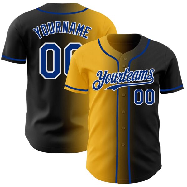 Custom Black Royal Gold-White Authentic Gradient Fashion Baseball Jersey