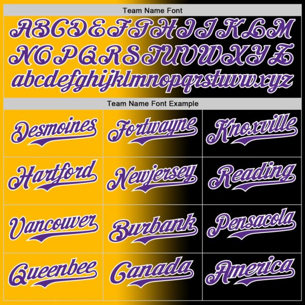 Custom Black Purple Gold-White Authentic Gradient Fashion Baseball Jersey