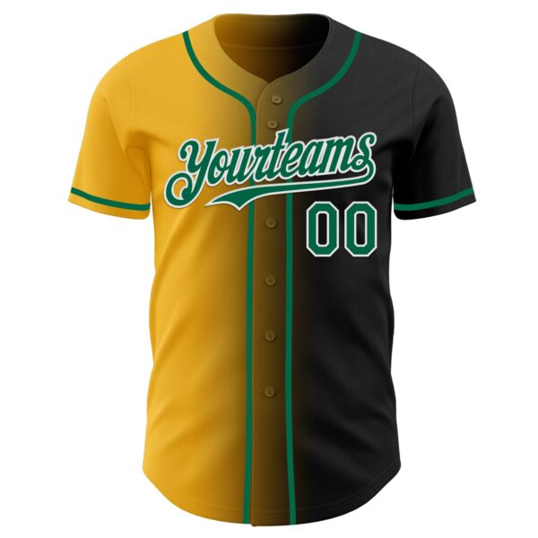 Custom Black Kelly Green Gold-White Authentic Gradient Fashion Baseball Jersey